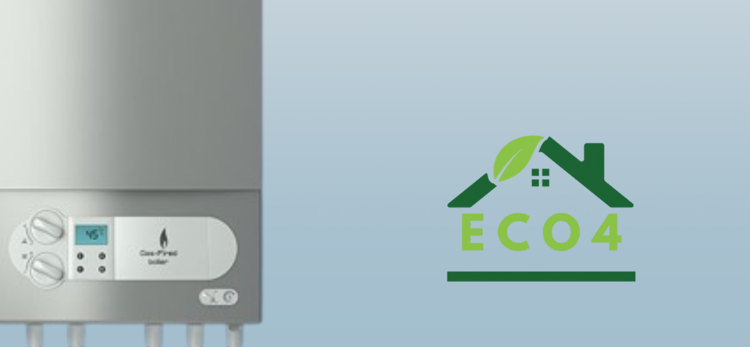 Free boiler installation: picture of a boiler and an eco4 logo
